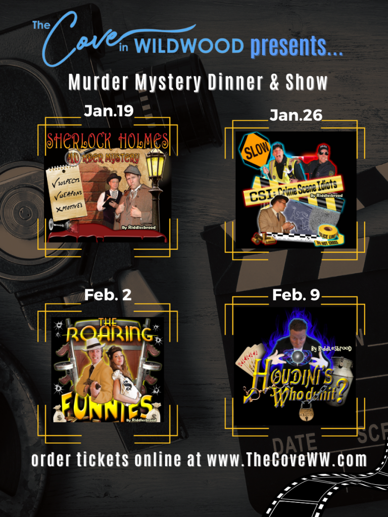 The cover wildwood presents murder mystery dinner & show.
